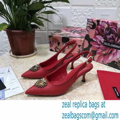 Dolce  &  Gabbana Heel 6.5cm Quilted Leather Devotion Slingbacks Red 2021